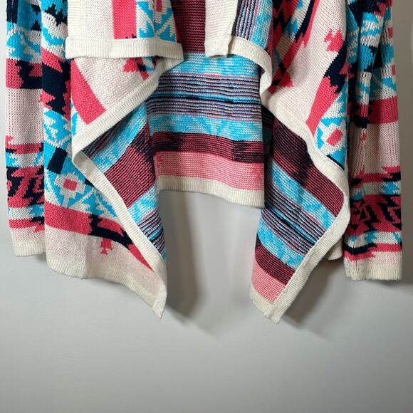 Moon Collection The Bonfire Knit Aztec Multicolor Asymmetrical Open Cardigan S - Picture 4 of 11